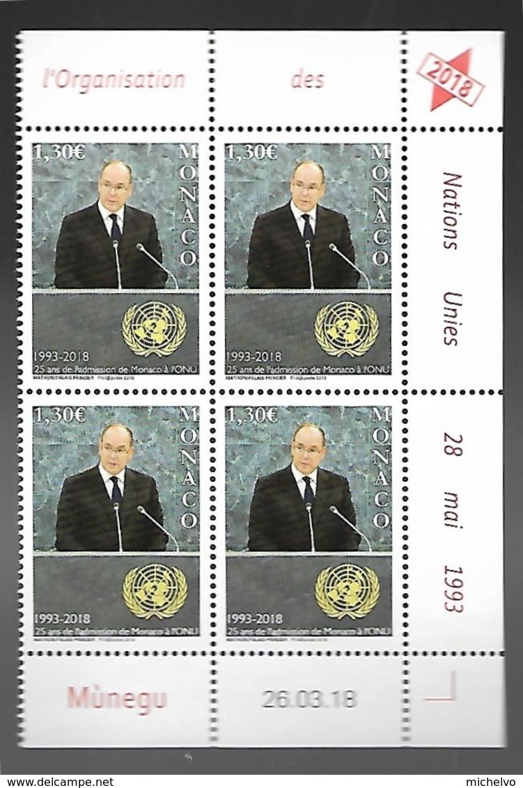 Monaco 2018 - Yv N° 3141 ** - 25e Anniversaire De L"admission De Monaco à L'ONU - Unused Stamps