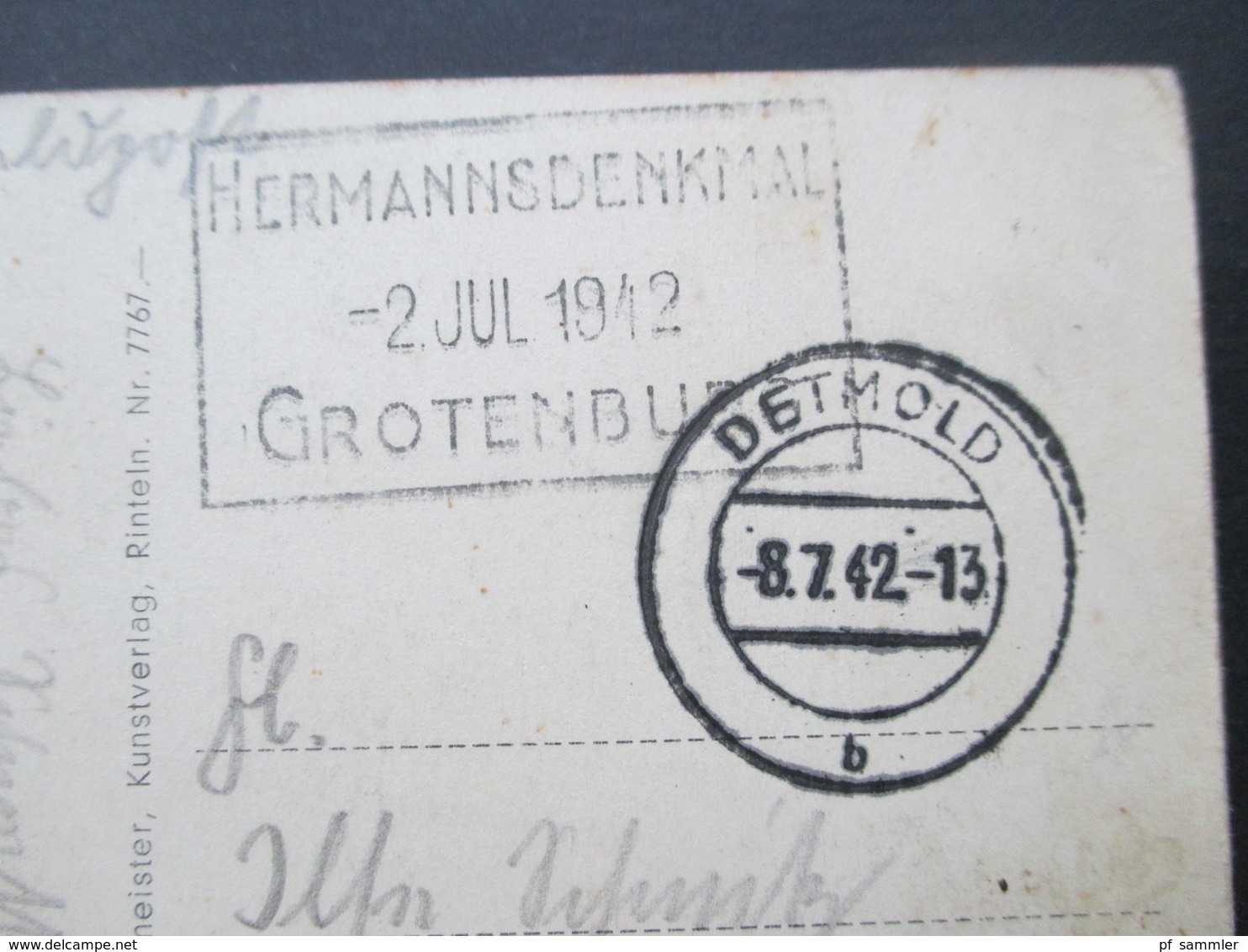 AK Detmold Und Das Hermansdenkmal 1942  Feldpost 2. WK Stempel Hermannsdenkmal Grotenburg Teutoburger Wald - Detmold