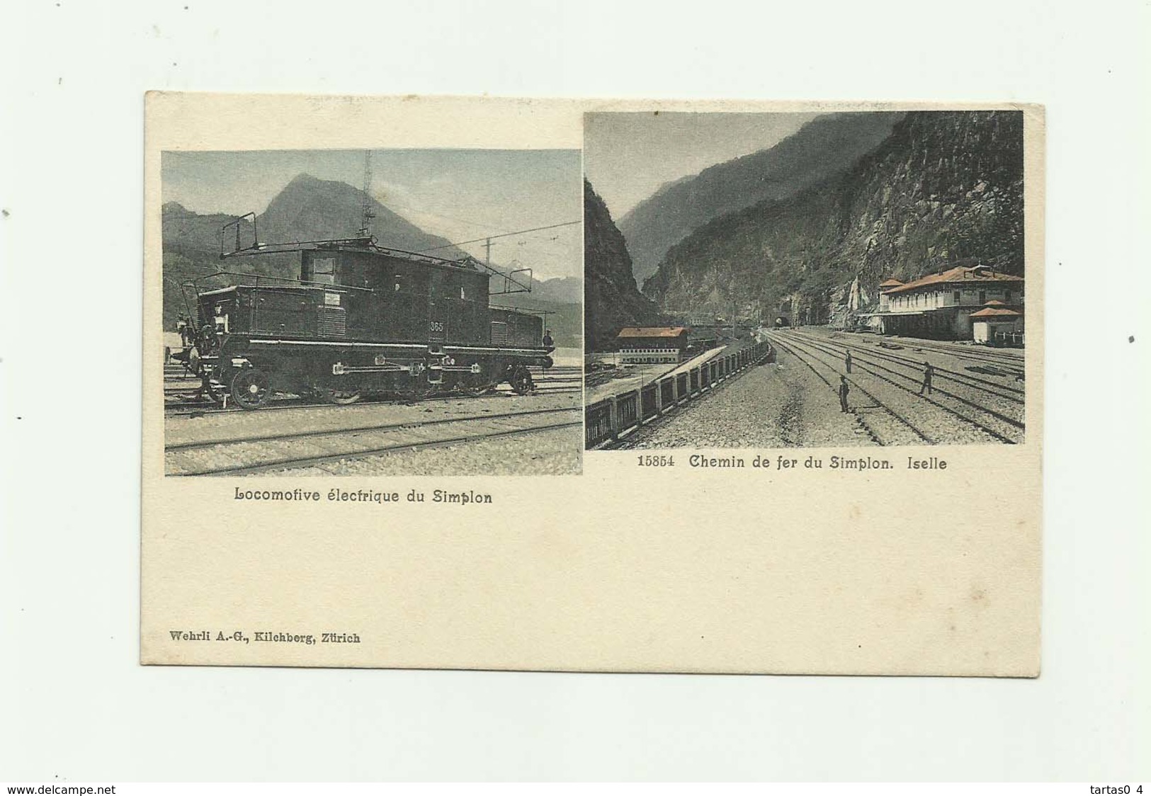 SUISSE- ISELLE - Double Vue Locomotive Electrique Et  Chemin De Fer Du Simplon La Gare A Iselle  Bon état - Simplon