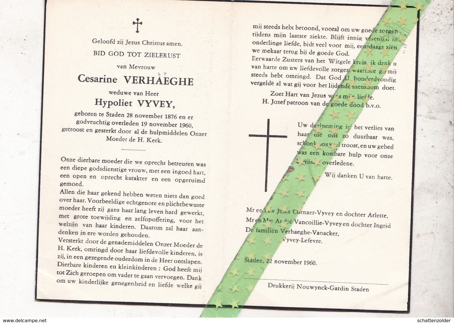 Cesarine Verhaeghe-Vyvey, Staden 1876, 1960 - Décès