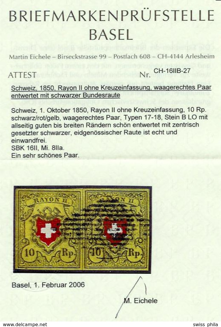 1850 Paar 10Rp. Rayon II Stein B - 1843-1852 Timbres Cantonaux Et  Fédéraux