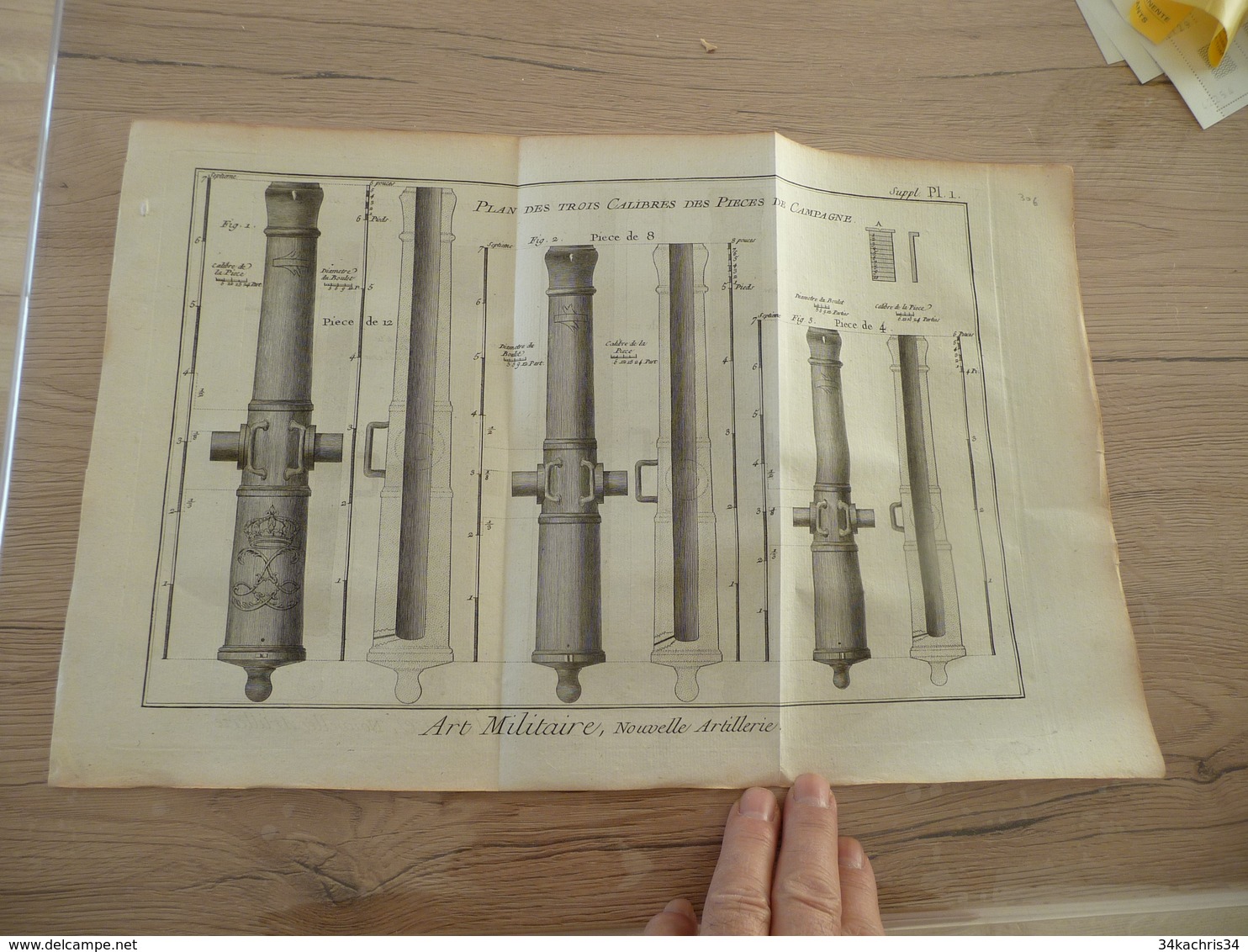 Rare Gravure Estampe Originale Diderot D'Alembert 1778 40 X 25.6 Cm Art Militaire Nouvelle Artillerie Canons Plan - Documenten