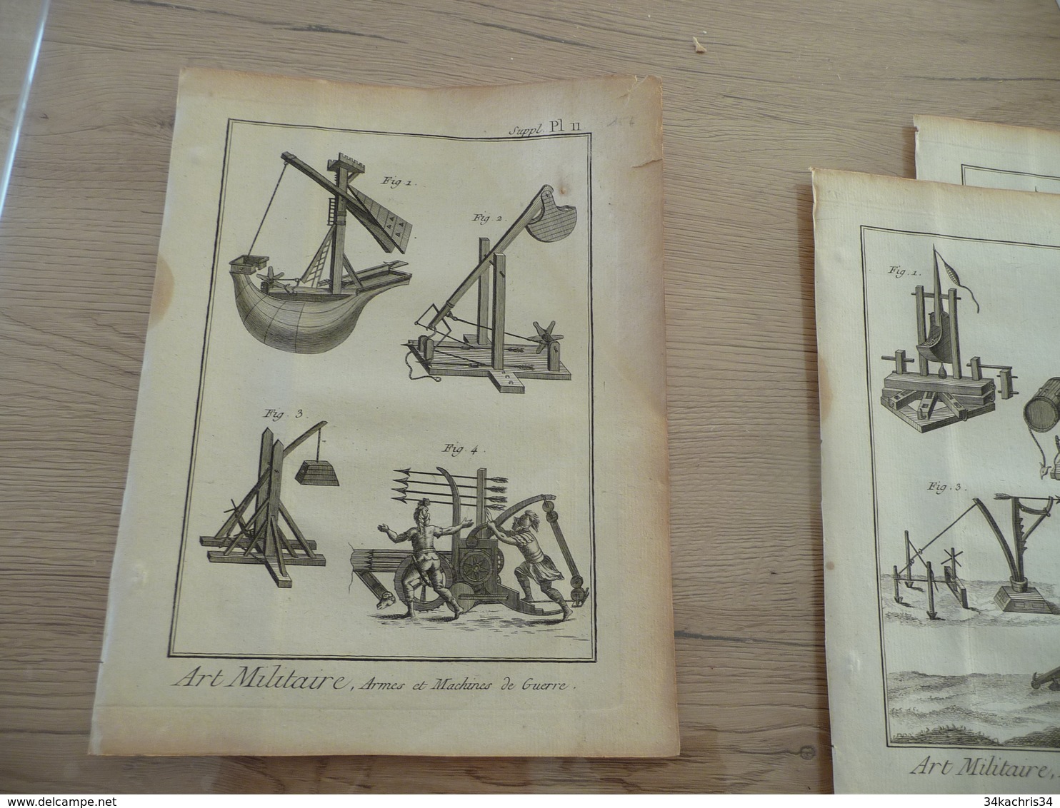 Rare Gravure Estampe Originale Diderot D'Alembert 1778  19.5 X 25.7 Arts Militaire Catapultes En L'état Coin Droit  Impa - Dokumente