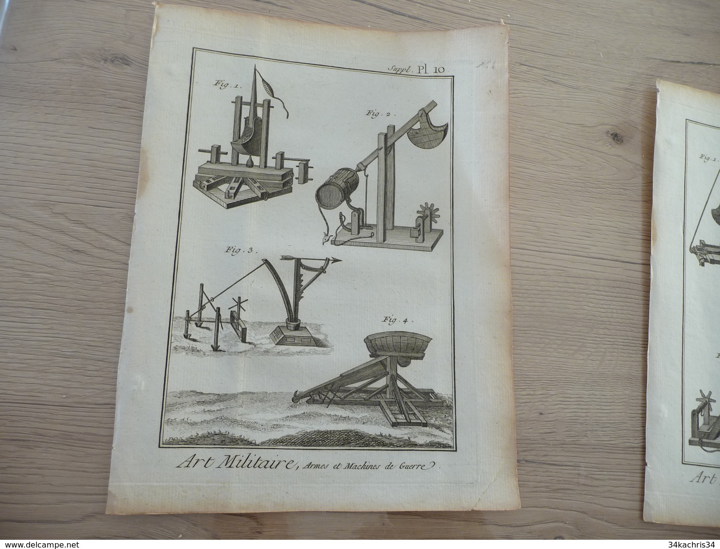 Rare Gravure Estampe Originale Diderot D'Alembert 1778  19.5 X 25.7 Arts Militaire Catapultes Armes Machines - Documenten