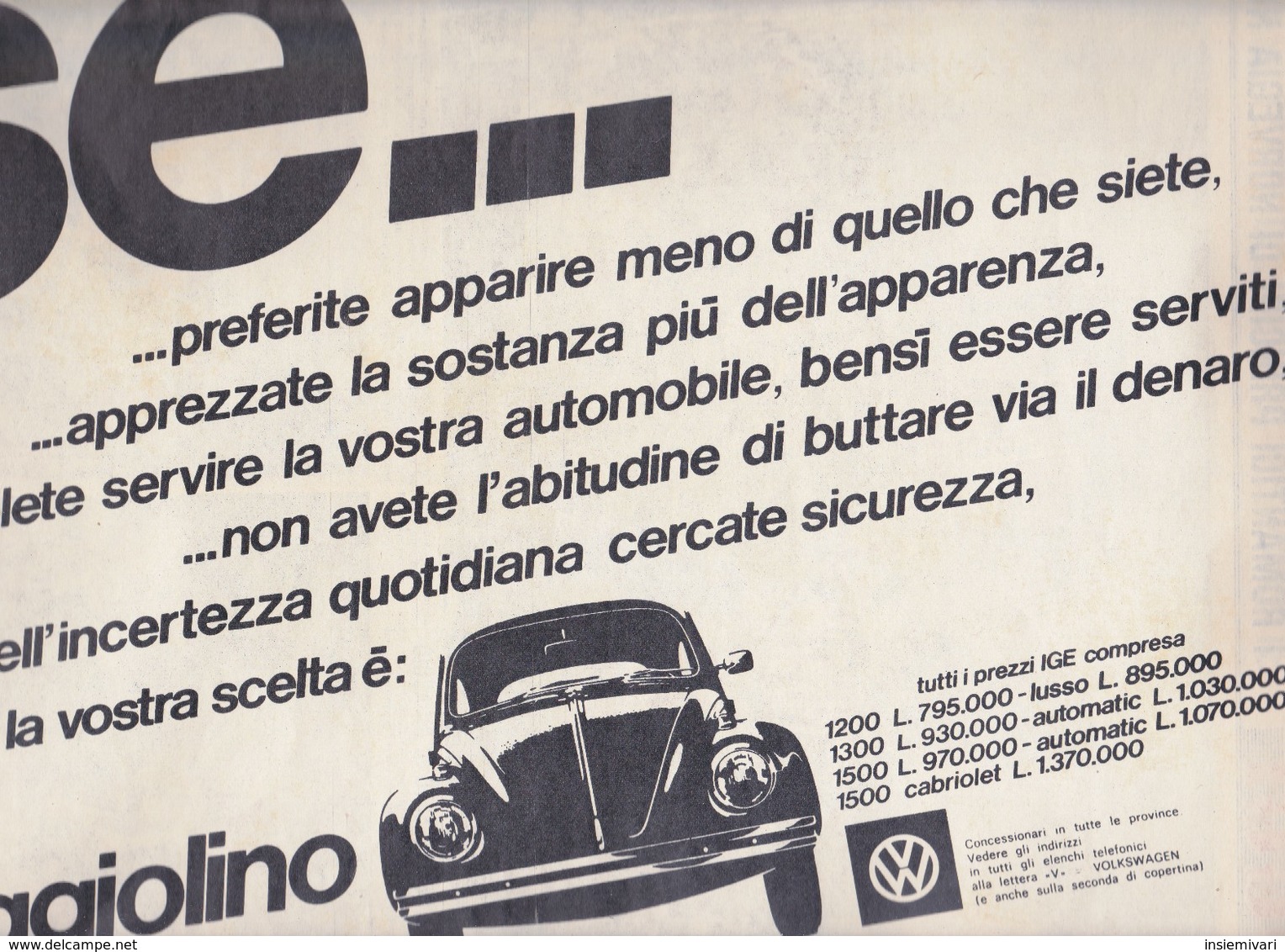 (pagine-pages)PUBBLICITA' VOLKSWAGEN   Oggi1969/23. - Andere & Zonder Classificatie