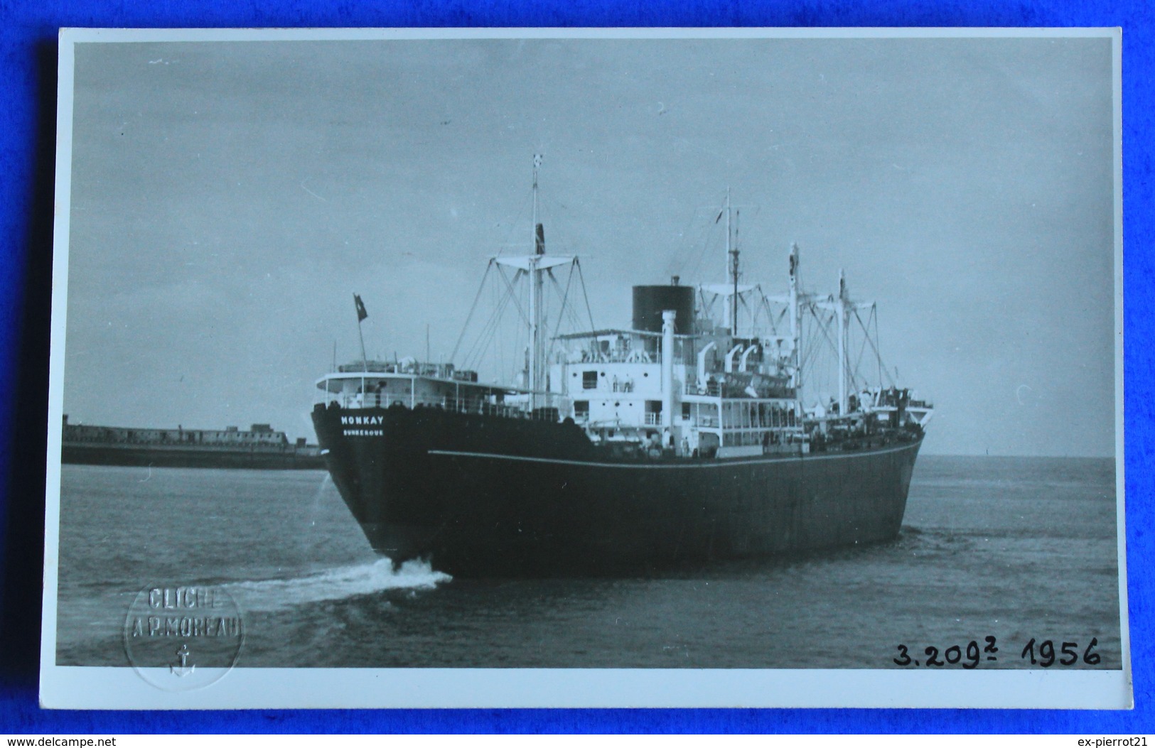 Carte Photo Du Cargo Monkay De Dunkerque, Cliché  De A.P. Moreau - Handel