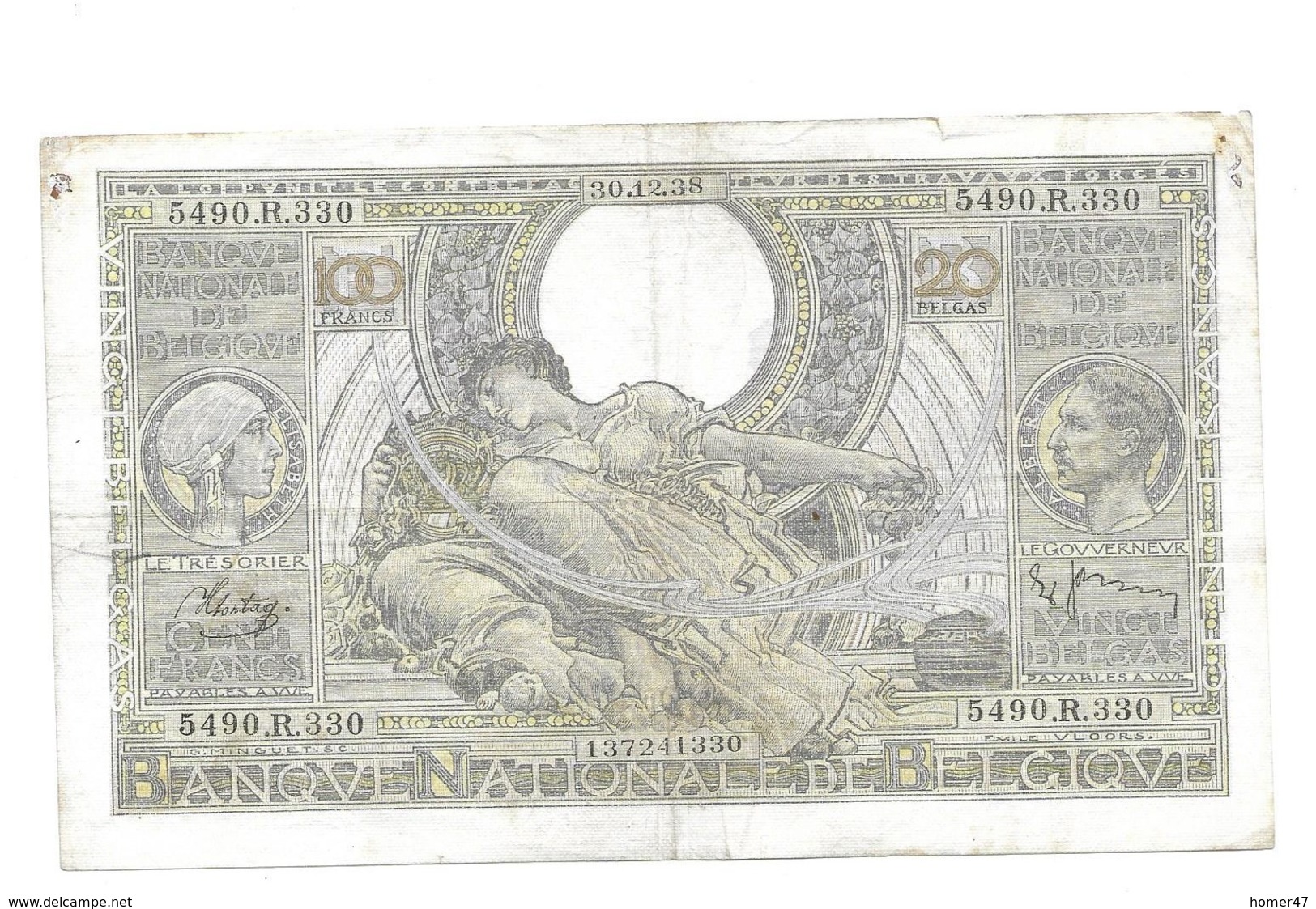 100 Fr -30.12.38 - 100 Francs & 100 Francs-20 Belgas