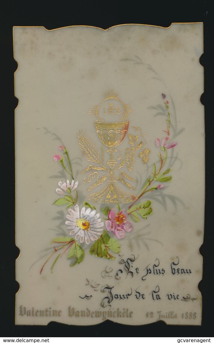 IMAGE PIEUSE CANIVET EN CELLULOID SOUVENIR 1ER COMMUNION 1888 VALENTINE VANDEWYNCKELE   2 SCANS - Images Religieuses