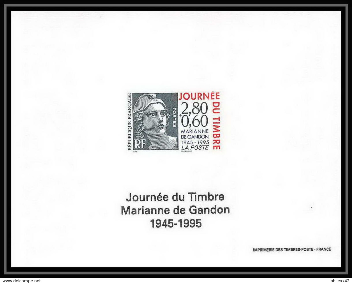 France - Bloc BF N°2933 Cote 150 Journée Du Timbre 1995 Marianne De Gandon Non Dentelé ** MNH (Imperforate) Deluxe Proof - Epreuves De Luxe