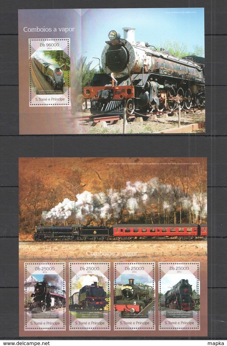 ST1693 2014 S. TOME E PRINCIPE TRANSPORT STEAM TRAINS COMBOIOS A VAPOR KB+BL MNH - Trains