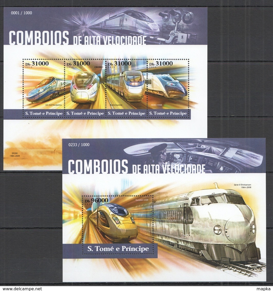 ST1536 2015 S. TOME E PRINCIPE TRAINS COMBOIOS DE ALTA VELOCIDADE KB+BL MNH - Trains