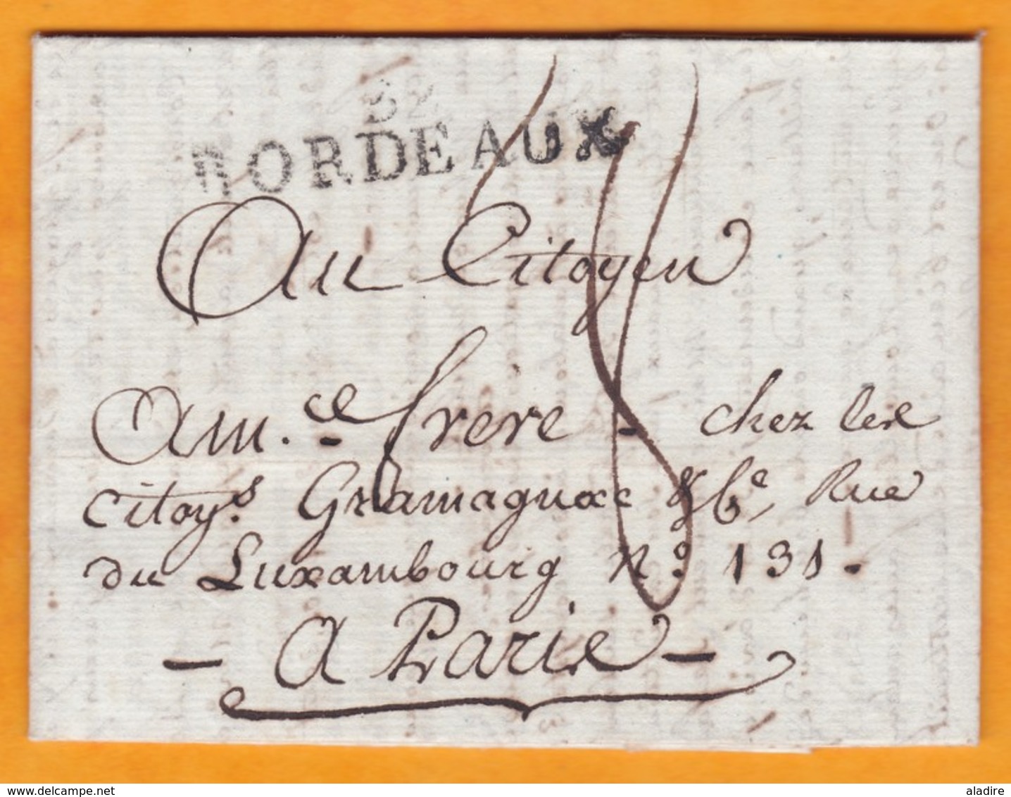 1800 - Marque Postale 32 BORDEAUX Sur Enveloppe Pliée Avec Corresp Privée De 3 Pages Denses Vers Paris - 1701-1800: Precursores XVIII