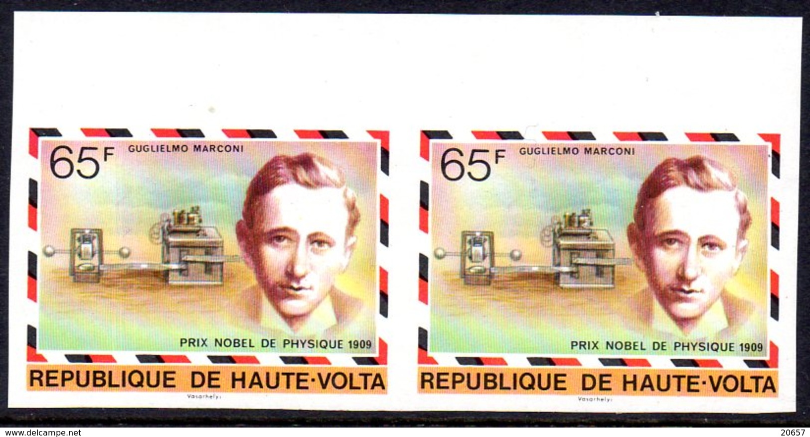Haute-Volta 0429 Paire Imperforée, Guglielmo Marconi Italia, Nobel De Physique 1909 - Prix Nobel
