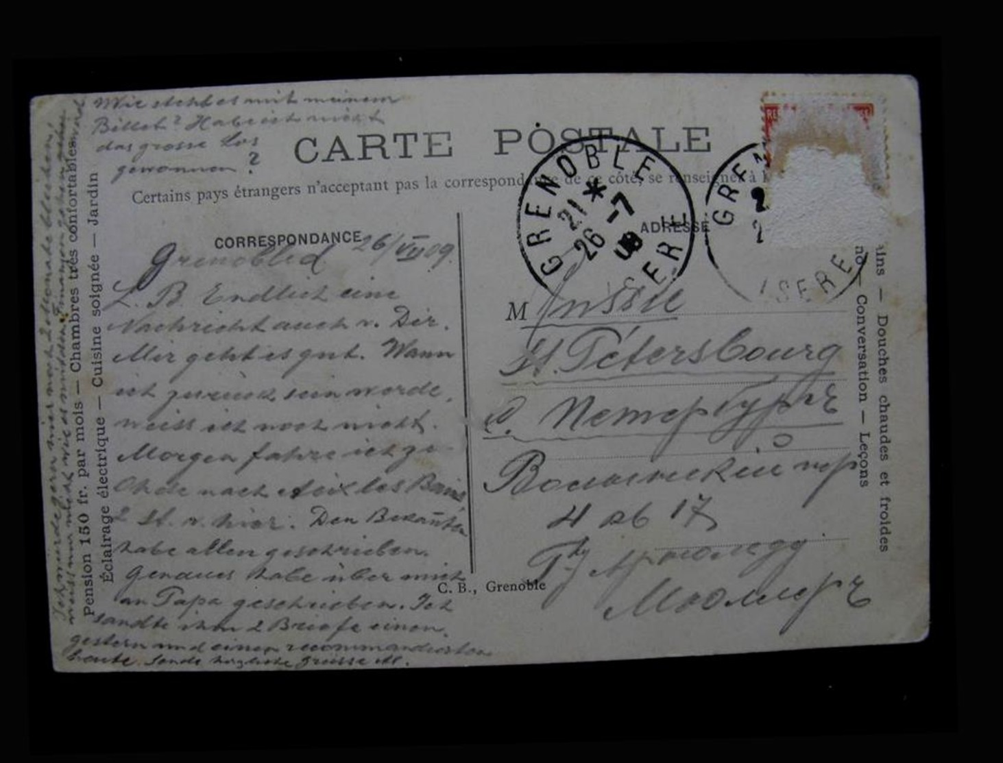 France 1910 Pension De Famille Duplatre Post Grenoble Pétersbourg Volyn Mueller - Grenoble