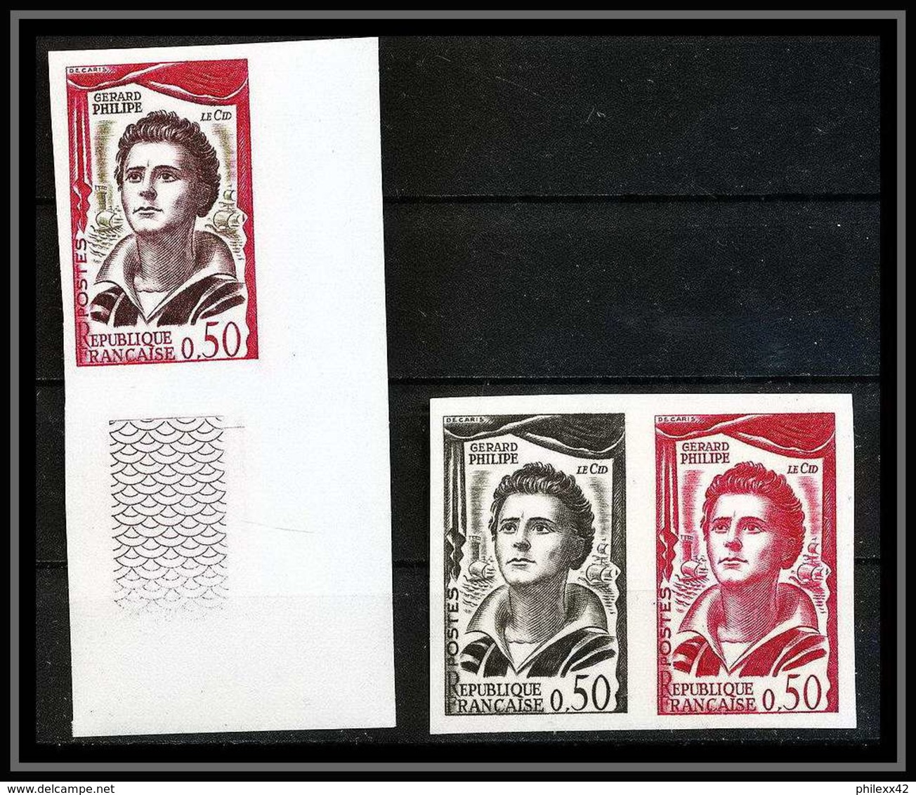 France N°1305 Comédien Français Gérard Philipe Dans Le Cid Essai (trial Color Proof) + Non Dentelé (imperforate) ** MNH - Ohne Zuordnung