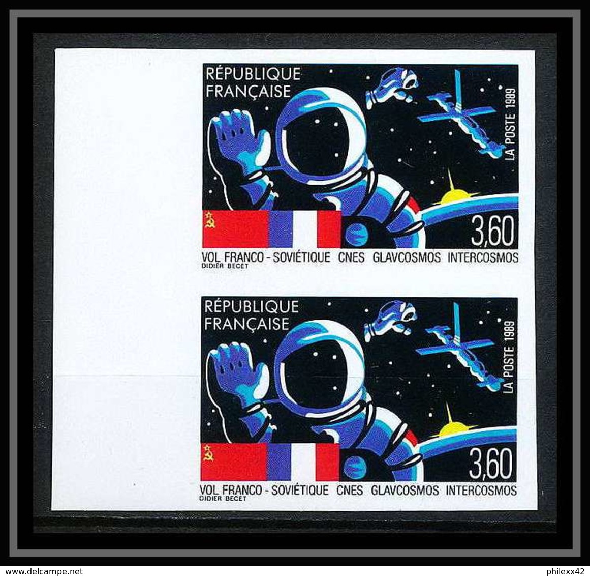 France N°2571 Vol Franco Russe Russia CNES Glavcosmos Intercosmos Espace (space) 1989 Non Dentelé ** MNH (Imperforate) - Europa