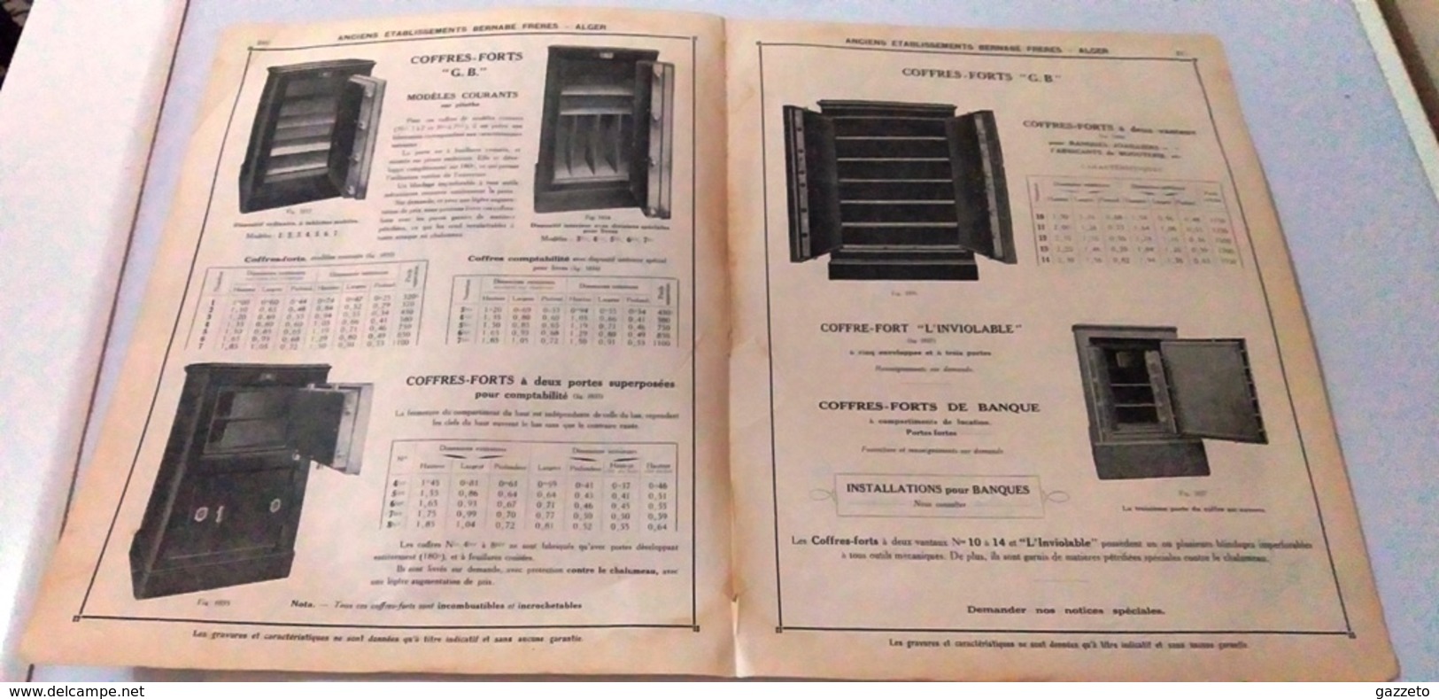 COFFRES FORTS-PUBLICITE ISSUE D'UN VIEUX CATALOGUE-ETS BERNABE FRES-ALGER-1912 - Advertising