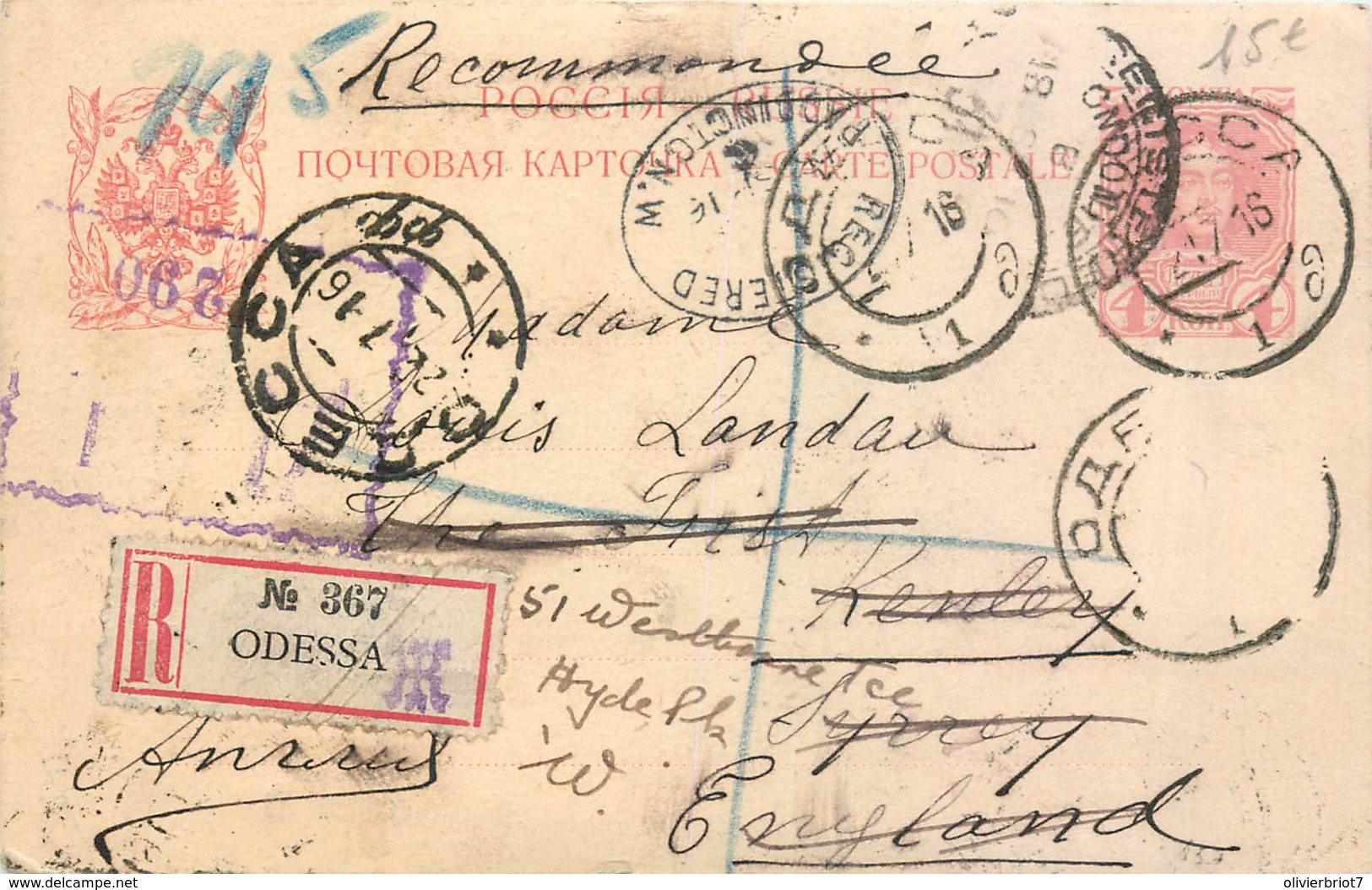 RUSSIE - Ukraine - Crimée - Carte Entier Postal Recommandé D'Odessa Vers L'Angleterre -- Dans L'état - Rusland