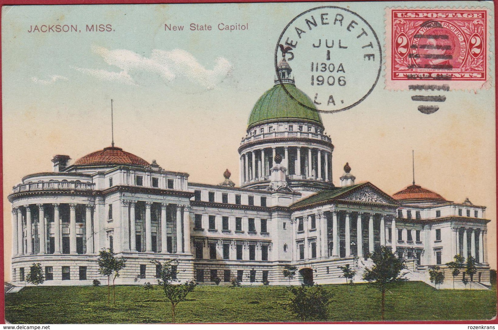 New State Capitol United States USA Rare Old Postcard 1906 Cachet Jeanerette - Jackson