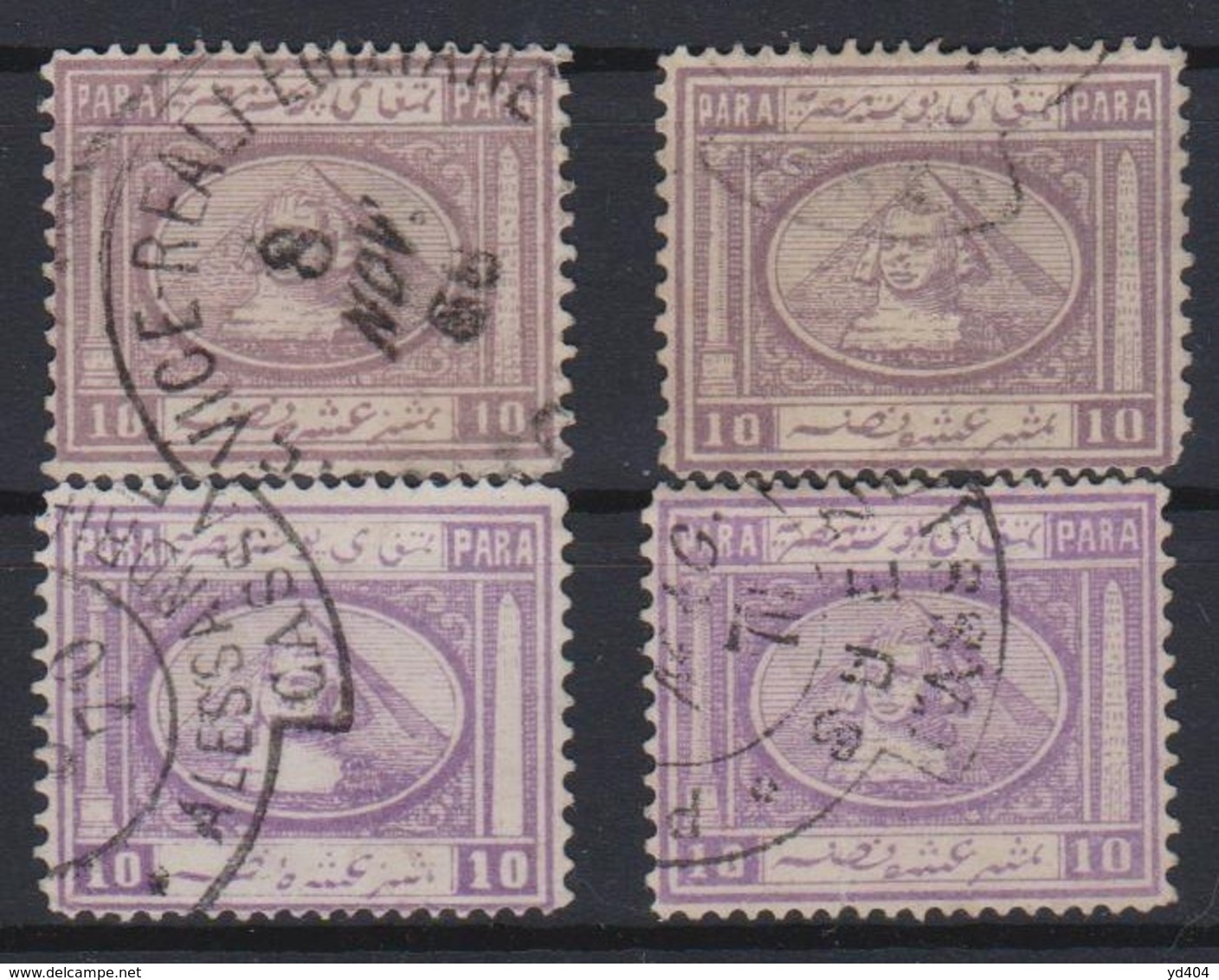 E010 – EGYPTE – EGYPT – 1867 - SECOND ISSUE – SPHINX & PYRAMID / 4 TYPES - Y&T # 9 (x4) USED 60 € - 1866-1914 Khedivaat Egypte