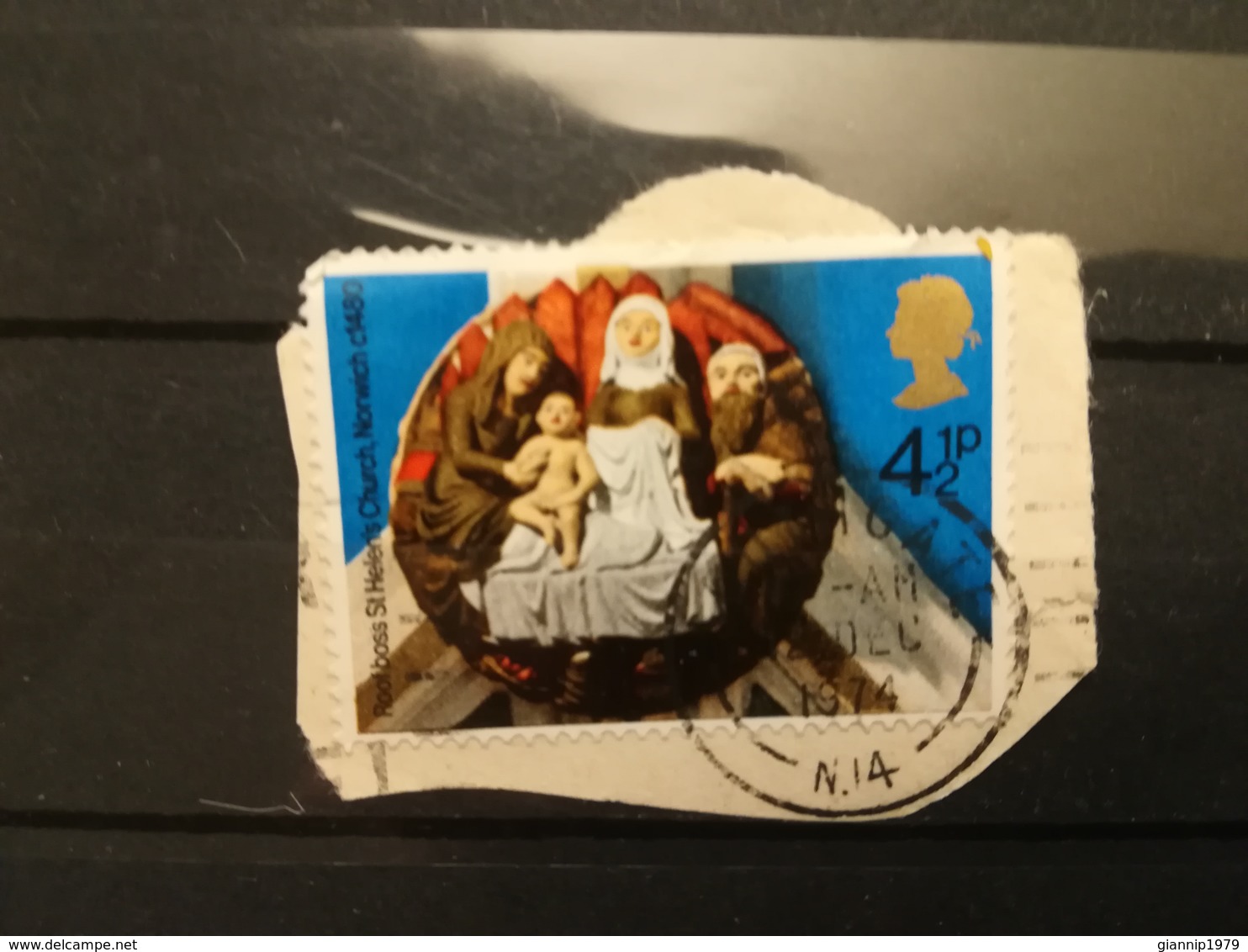 FRANCOBOLLI STAMPS GRAN BRETAGNA GREAT BRITAIN 1974 USED SU FRAMMENTO NATALE CHRISTMAS OBLITERE'  FRAGMENT - Usati