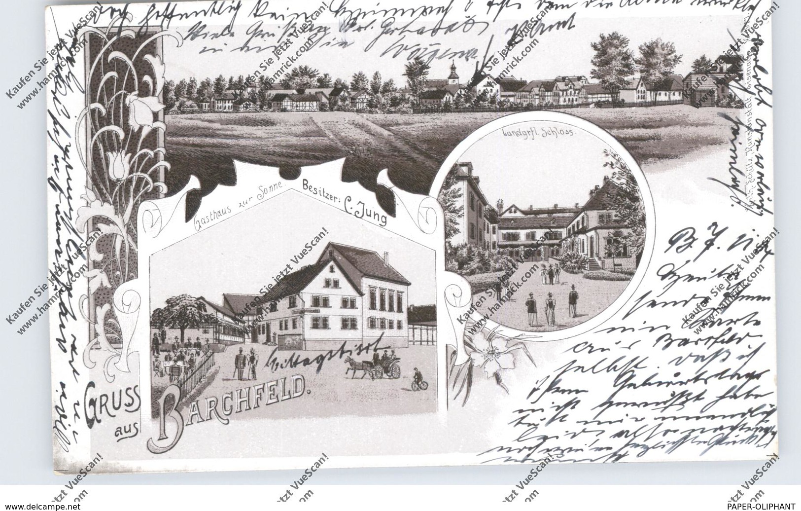 0-6204 BARCHFELD, Lithographie, Gasthaus Zur Sonne, Schloss, Dorfansicht - Bad Salzungen