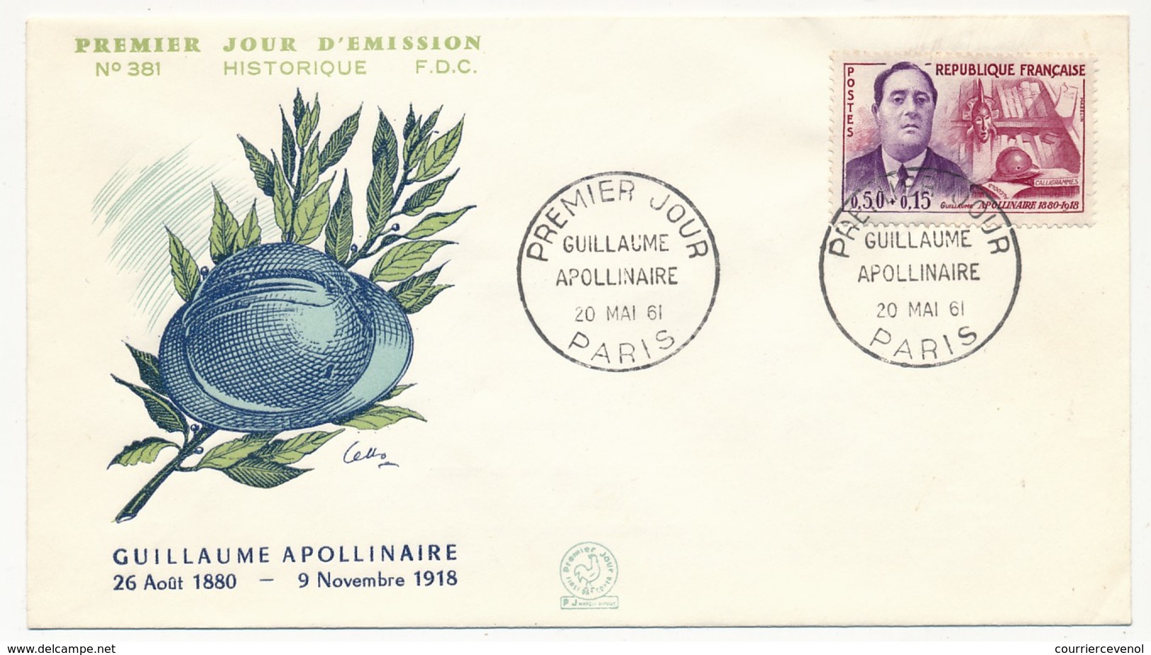 FRANCE -  6 Env. FDC - Célébrités 1961 - Pierre Puget, Drouot, Duguesclin, Coulomb, Daumier, Apollinaire - 1960-1969