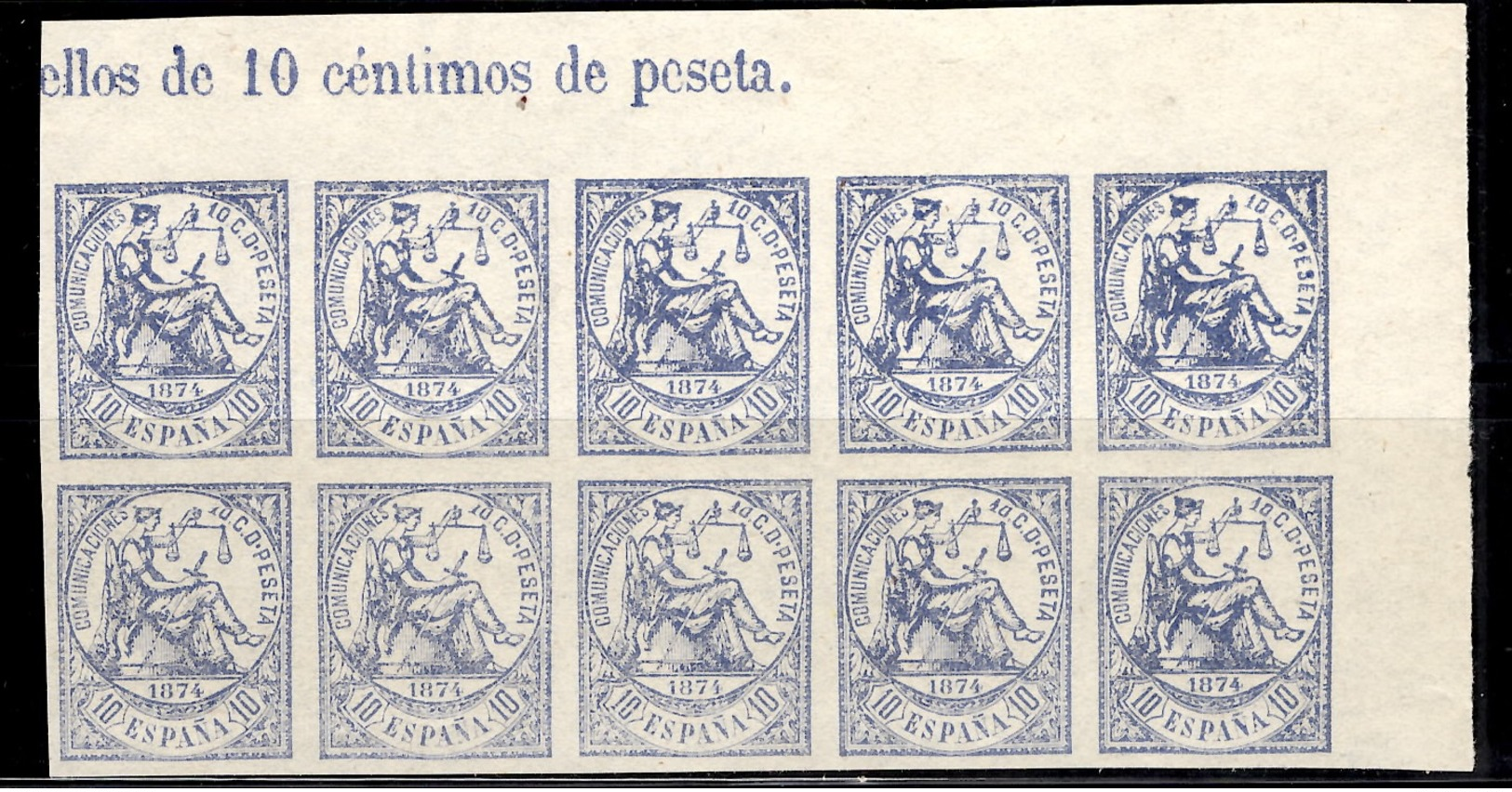 Espagne YT N° 143 En Bloc De 10 Timbres Non Dentelés Neufs (*). B/TB. A Saisir! - Ungebraucht