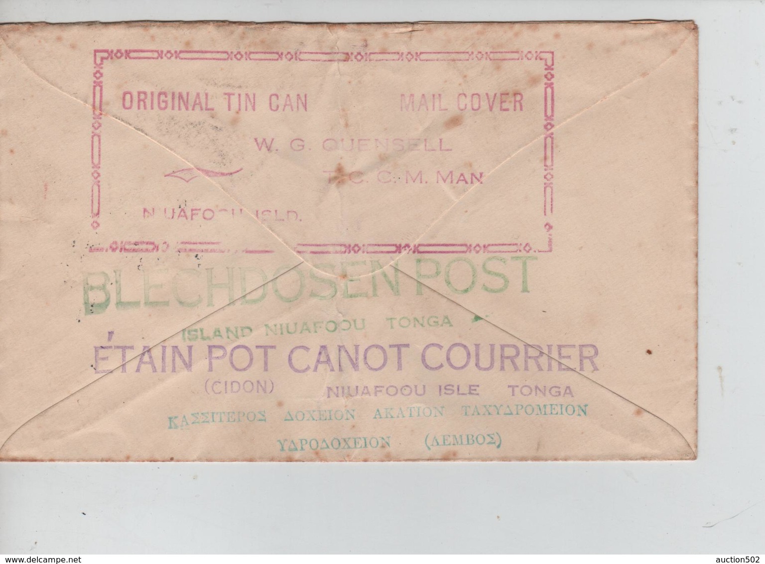 34PR/ Toga(Tonga)  Cover Tin Can Mail C.Niuafoou 1/8/1935 > Western Australia - Tonga (...-1970)