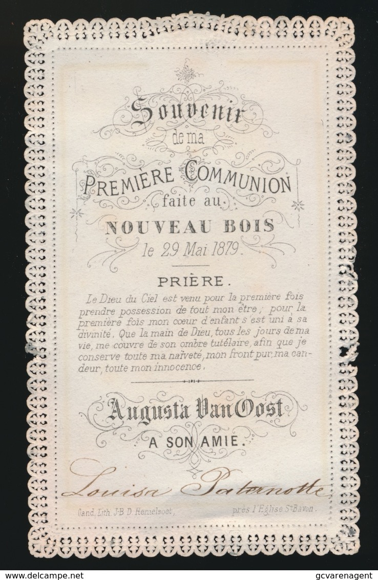 H.PRENTJE IMAGE PIEUSE -  CH.LETAILLE 10  - PREMIERE COMMUNION GENT NOUVEAU BOIS 1879 -   2 SCANS - Images Religieuses