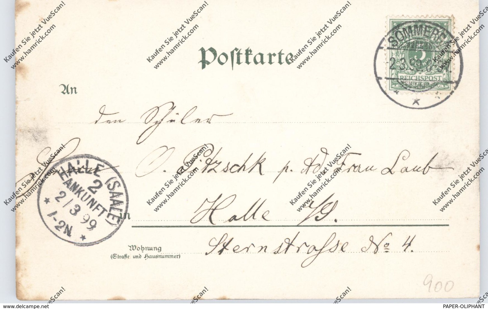 0-5101 GROSSRUDESTEDT, Lithographie 1899, Gasthof Oskar Maessing, Schule, Kirche & Kriegerdenkmal - Soemmerda