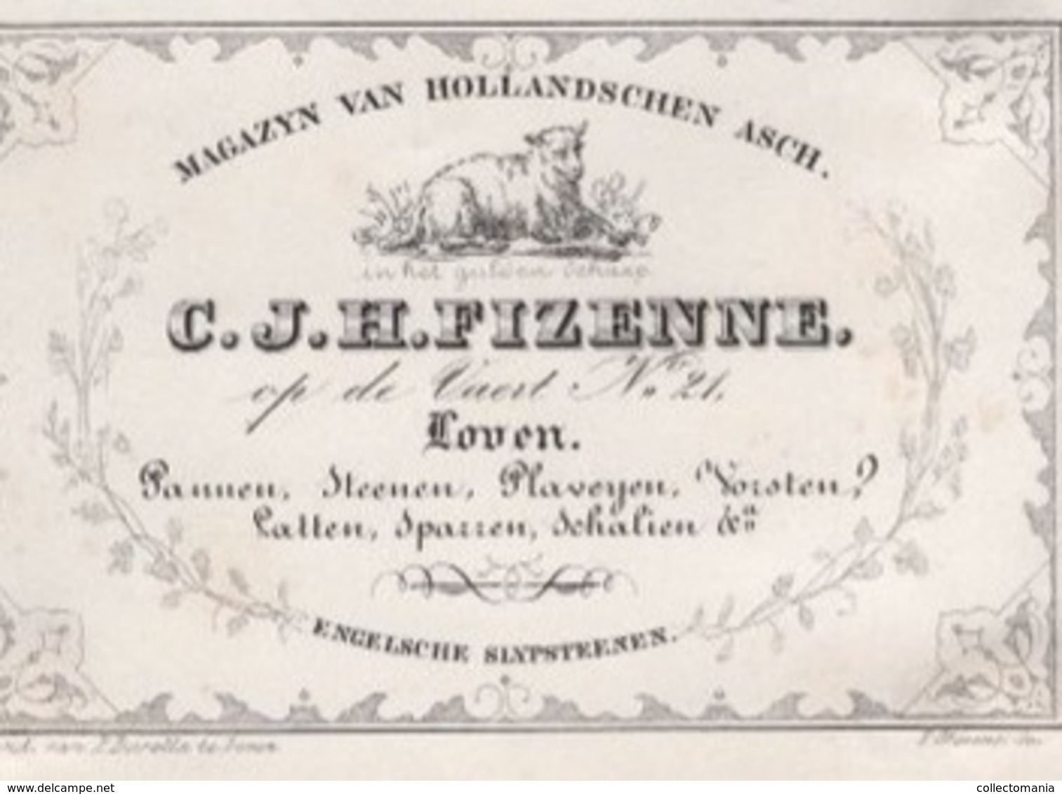 1 Visit Card LEUVEN LOVEN - Op De Vaart Nr 21 C1846 - 11 Cm X 7,4cm  - IN HET GULDEN SCHAEP, FIZENNE Stevens Barella - Cartes De Visite