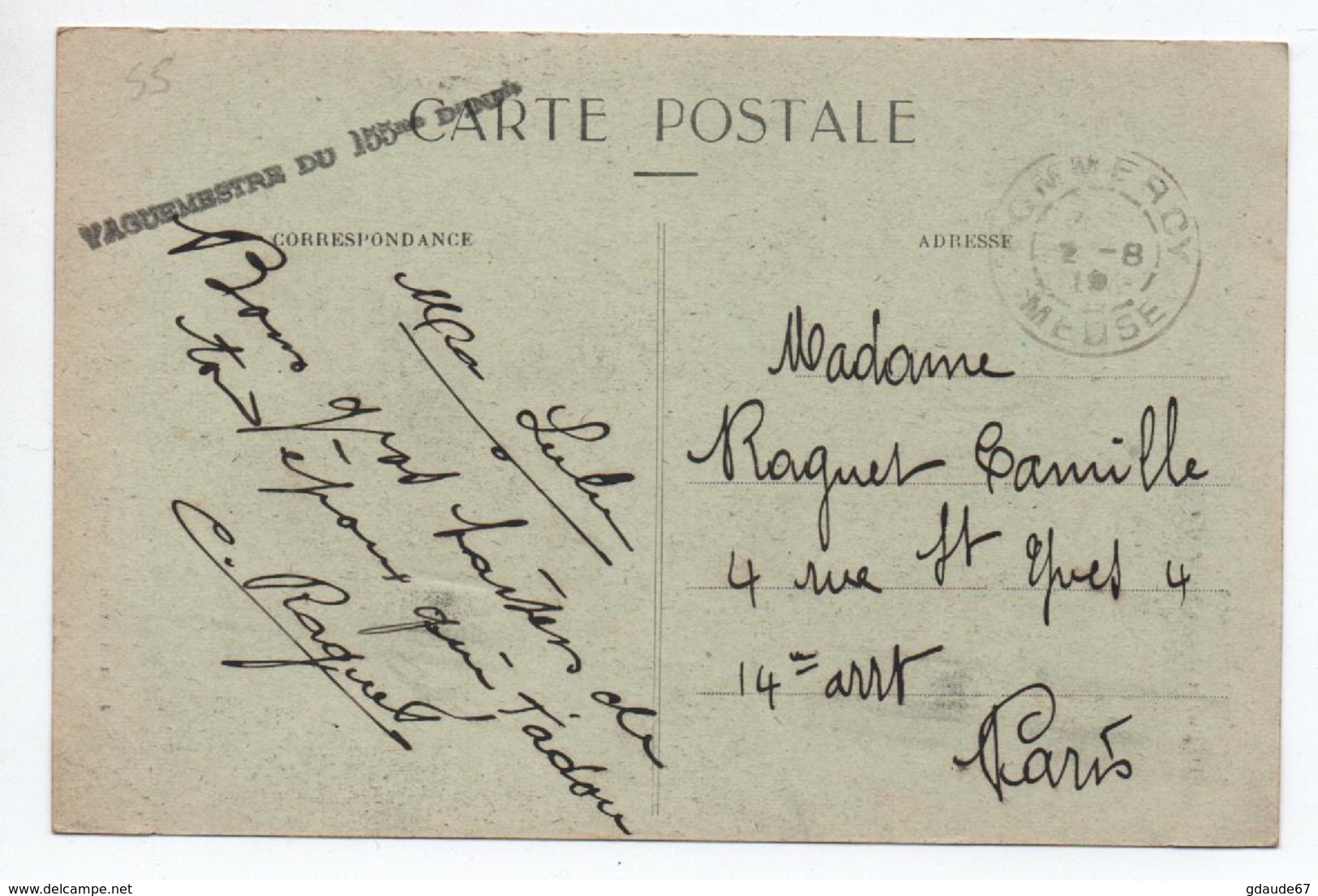 1919 - CP FM De COMMERCY (MEUSE) Avec CACHET MILITAIRE "VAGUEMESTRE DU 155° D'INF" - Military Postmarks From 1900 (out Of Wars Periods)