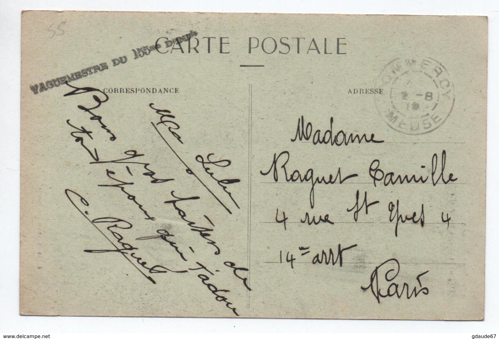 1919 - CP FM De COMMERCY (MEUSE) Avec CACHET MILITAIRE "VAGUEMESTRE DU 155° D'INF" - Bolli Militari A Partire Dal 1900 (fuori Dal Periodo Di Guerra)