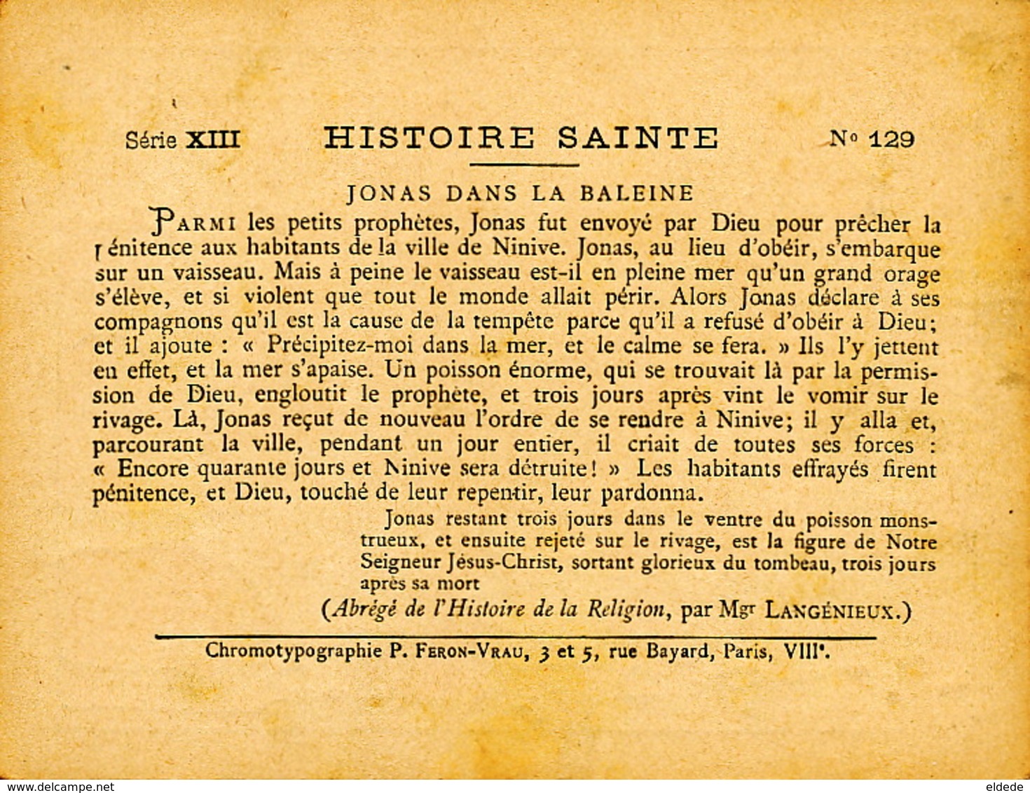 Chromo Format 12,5 Par 9,5 .Jonas Et La Baleine . Ninive . Whale - Judaísmo