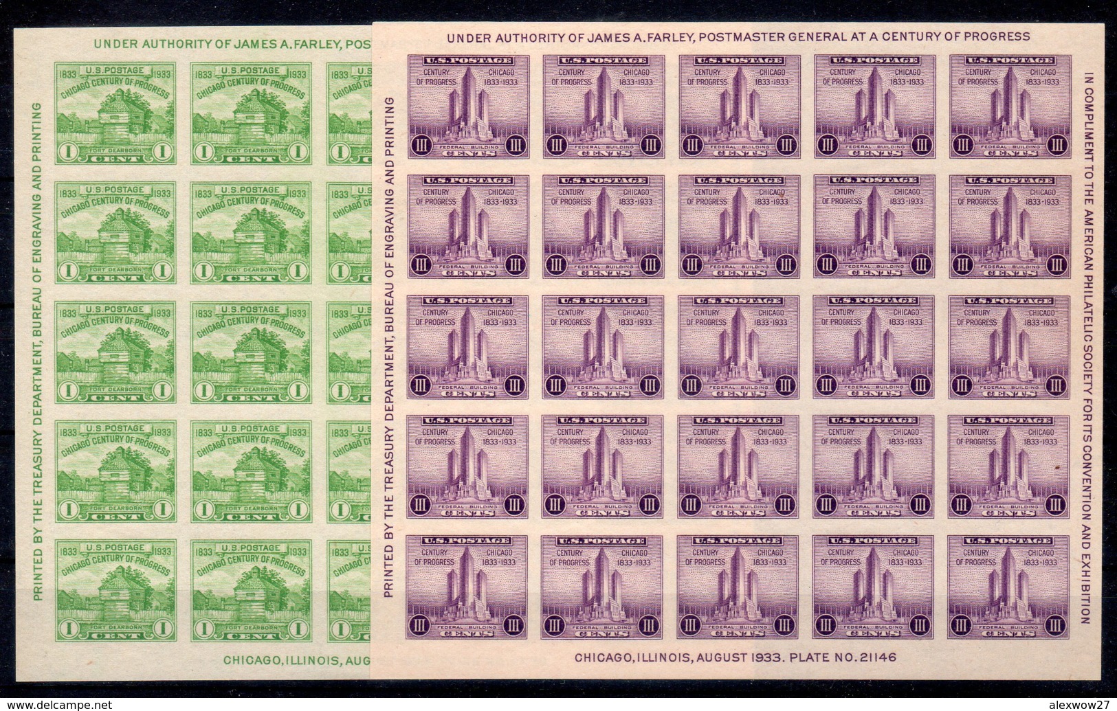 U.S.A. 1933 ESPOSIZIONE CHIGAGO (YVERT 1A/2) **MNH / VF - Blocs-feuillets