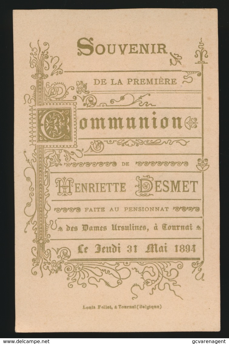 SOUVENIR D/M PREMIERE COMMUNION ET DE MA CONFIRMATION TOURNAI 1894  - H.DESMET - Images Religieuses