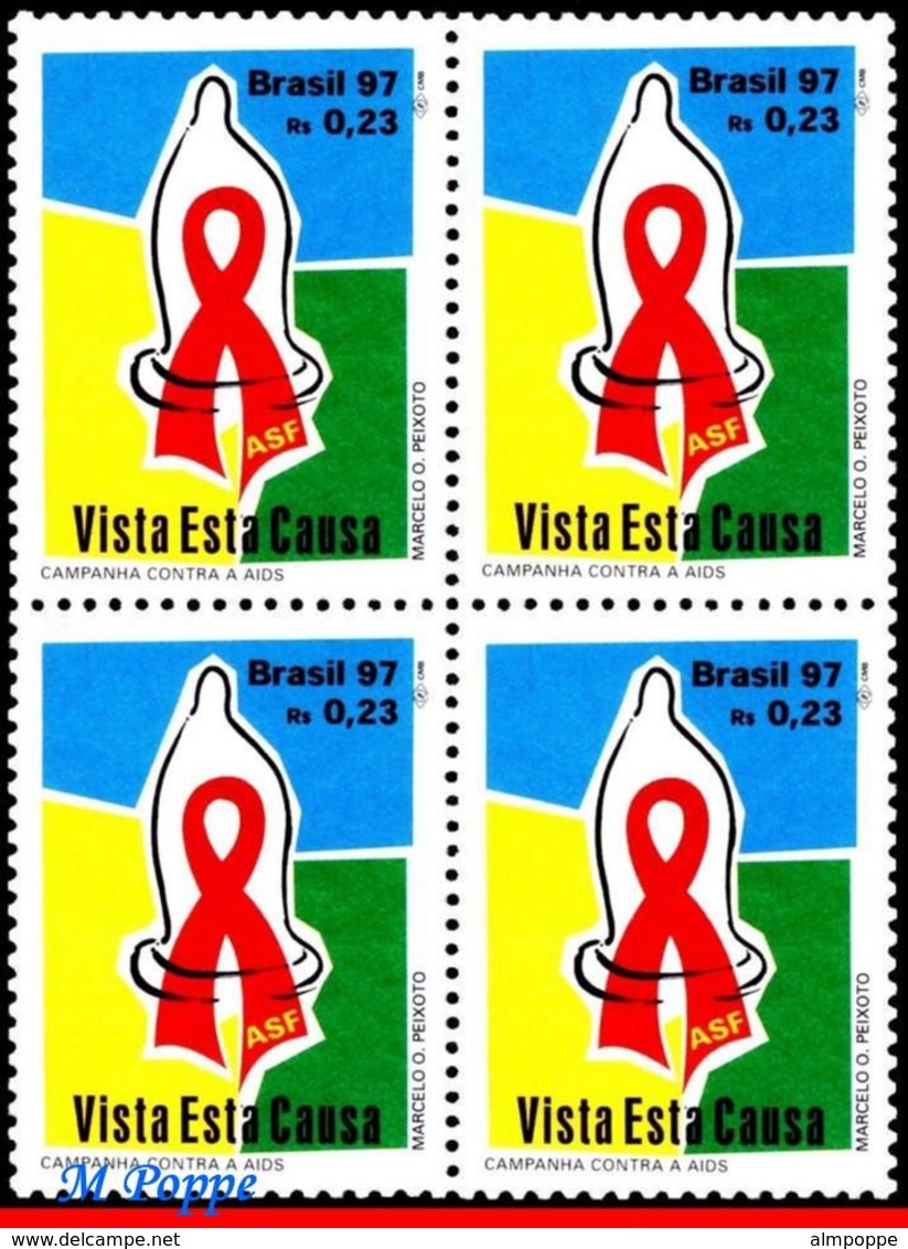 Ref. BR-2624-Q BRAZIL 1997 HEALTH, CAMPAIGN AGAINST AIDS,, MI# 2745, BLOCK MNH 4V - Blocchi & Foglietti