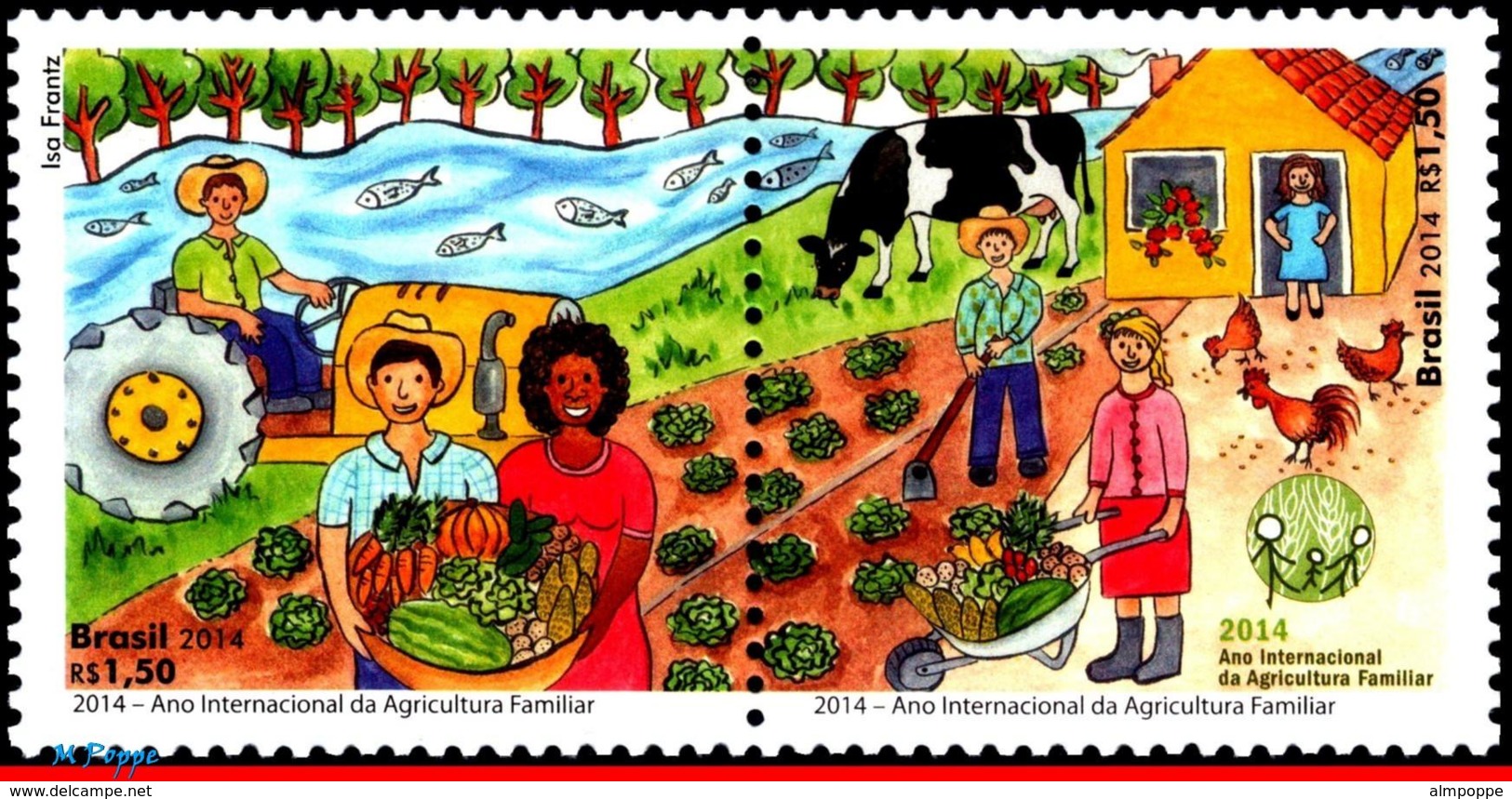 Ref. BR-3276 BRAZIL 2014 AGRICULTURE, INTL YEAR OF FAMILY, FARMING, OX, PLANTS, FISH, SET MNH 2V Sc# 3276 - Landbouw