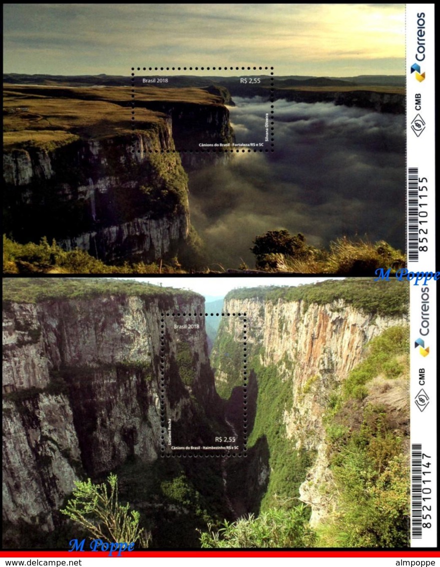 Ref. BR-V2018-20 BRAZIL 2018 GEOLOGY, BRAZILIAN CANYONS, RS/SC, FORTALEZA ITAIMBEZINHO, NATURE, S/S MNH 2V - Ungebraucht