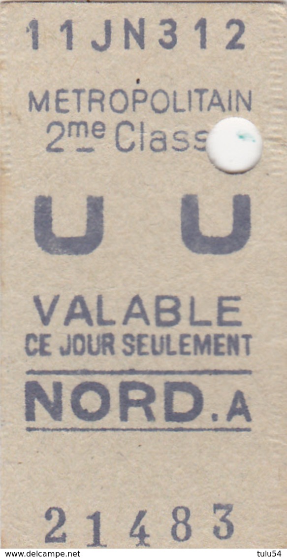 Ancien Ticket Métropolitain - Europe