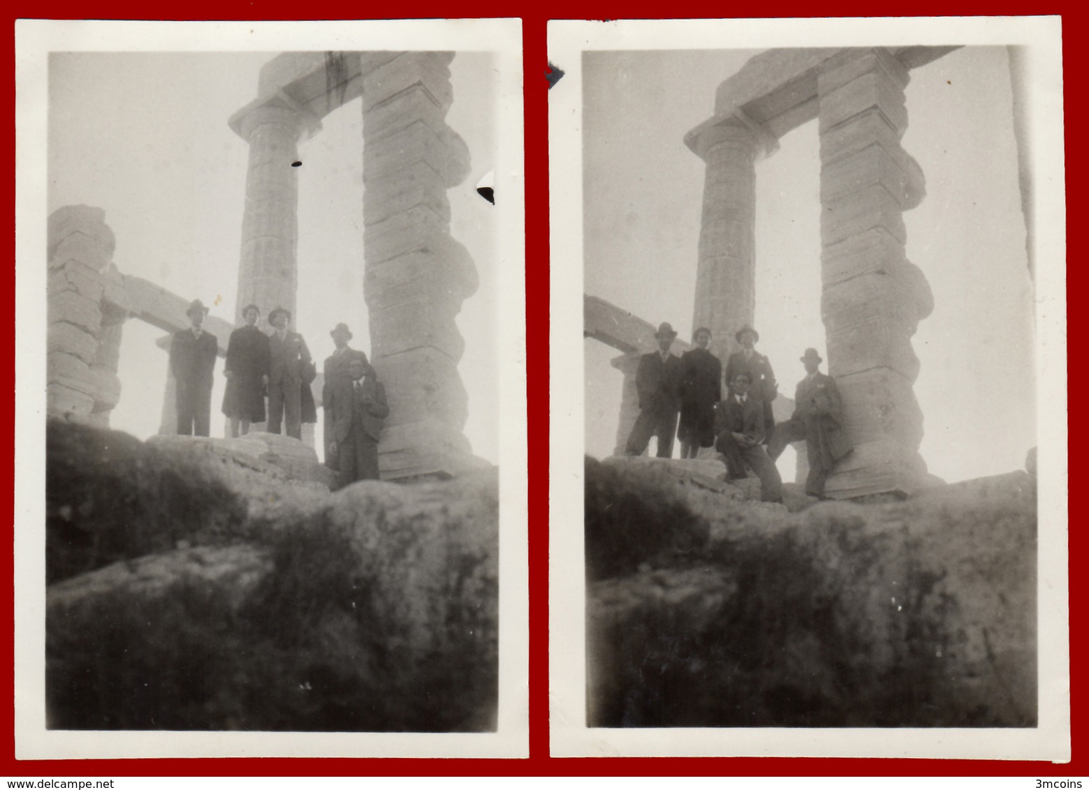 B-39880 SOUNION Greece 1930s. Μen In The Temple Of Poseidon, Lot Of 2 Photos - Anonieme Personen