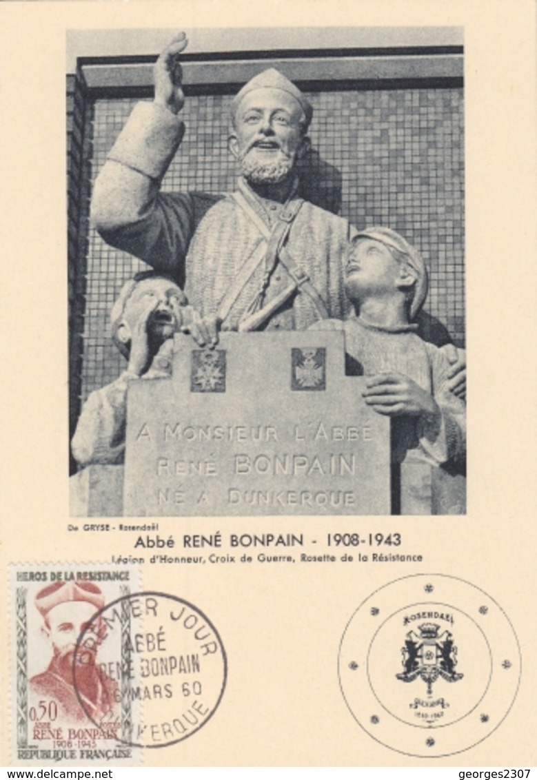 ♦ - CARTE MAX: 1°JOUR-ABBÉ RENÉ BONPAIN-26/03/1960 DUNKERQUE - COTE 10€ - 1960-1969