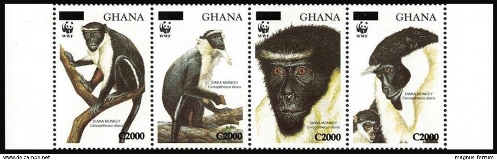 2006 Ghana, Diana Monkey, 1994, WWF, Overprint, 4 Stamps, MNH - Unused Stamps