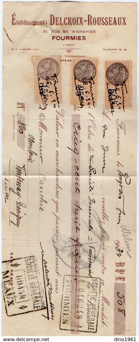 VP16.346 - Lettre De Change - Etablissements DELCROIX - ROUSSEAUX à FOURMIES - Bills Of Exchange