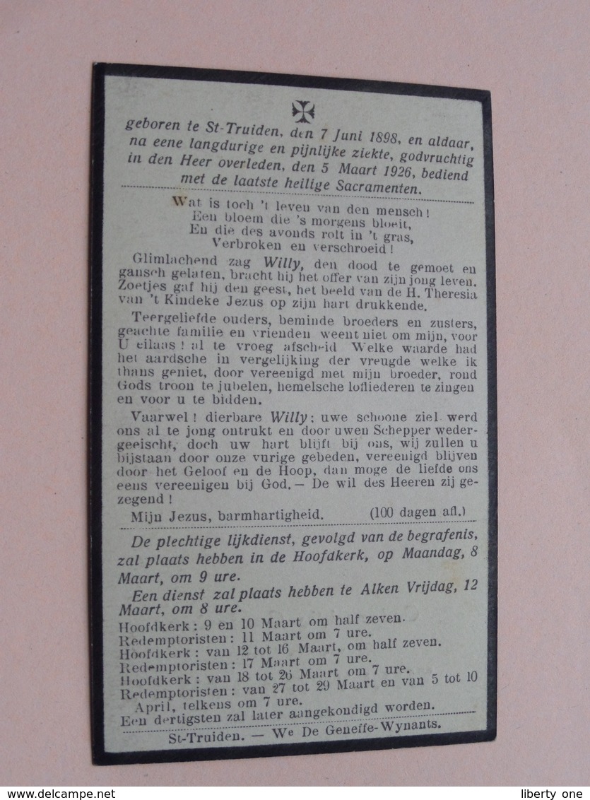 DP Willy RADOUX ( Onderwijzer ) St. Truiden 7 Juni 1898 - 5 Maart 1926 ( Zie Foto's ) ! - Décès