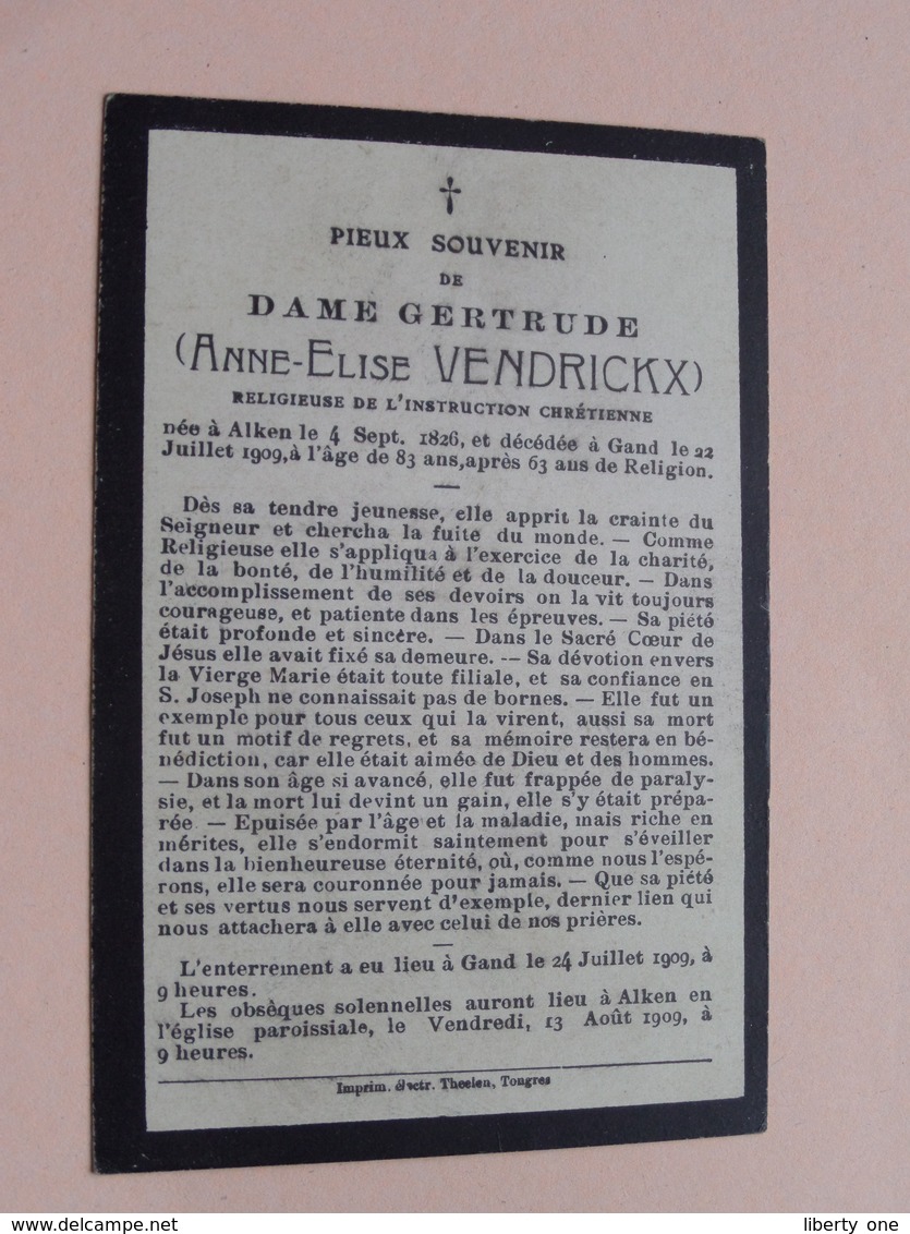 DP Dame Gertrude ( Anne-Elise VENDRICKX ) Religieuse / Alken 4 Sept 1826 - Gand 22 Juil 1909 ( Zie Foto's ) ! - Décès