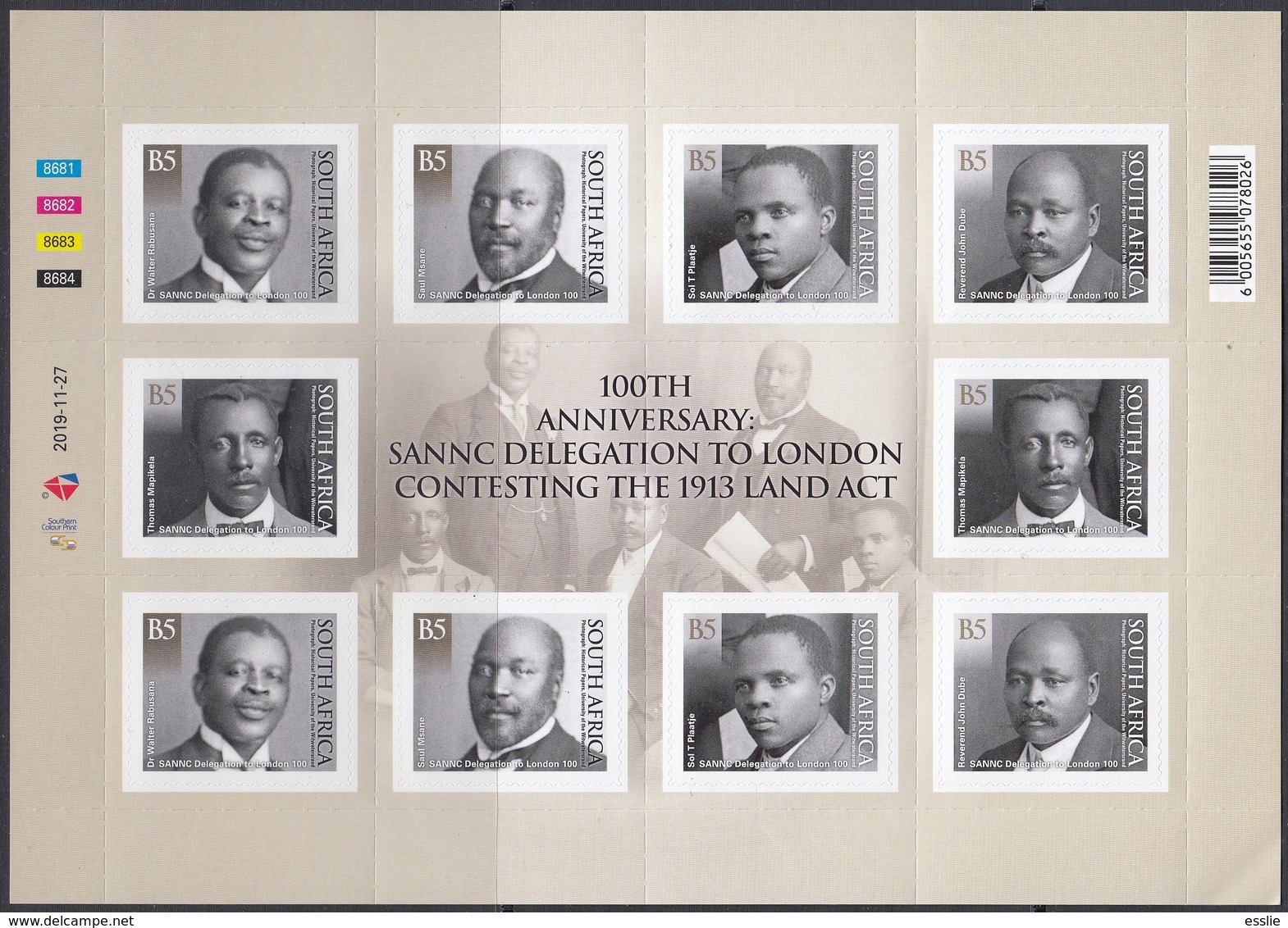 South Africa RSA - 2019 - SANNC Delegation To London 100th Anniversary - Unused Stamps