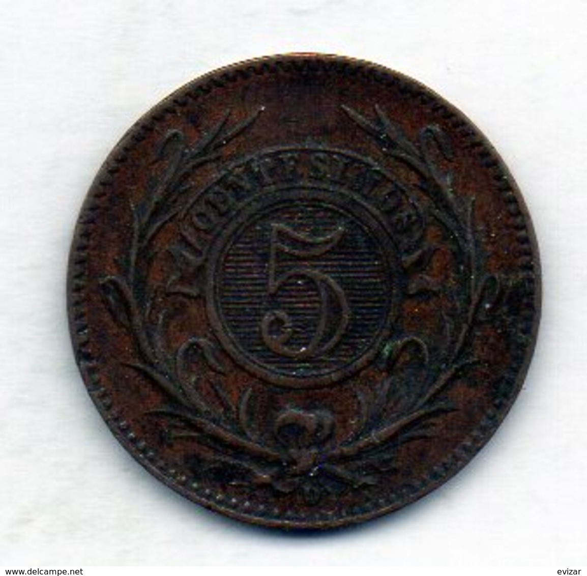 URUGUAY, 5 Centesimos, Copper, Year 1857, KM #8 - Uruguay