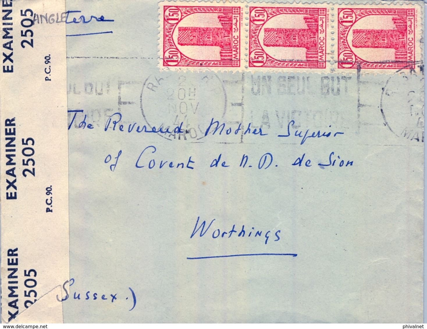 1944 MARRUECOS FRANCÉS , RABAT - WORTHINGS , BANDA DE CENSURA , AL DORSO " BRITISH POST OFFICE / TANGIER " - Briefe U. Dokumente